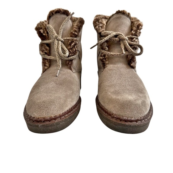 Vicini Suede Fur Lined Boots Ankle Booties Brown Heeled Lace Up Size 38 7.5 - Picture 4 of 11